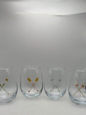 Sara Fitz Nautical Design Oars Print Design Glasses NEW W/O Tag Set 4